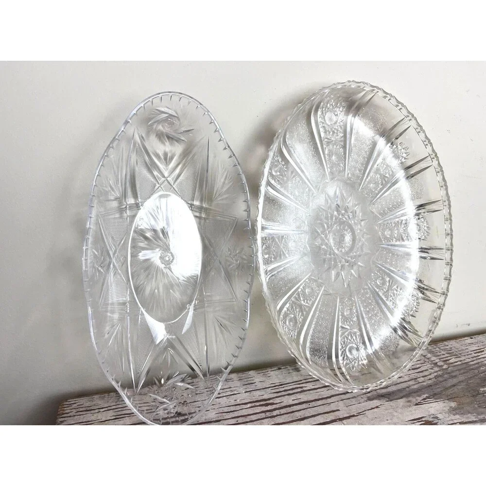 Vintage Crystal Cut Plastic Serving Bowls Set Of 2 / Tray ~ Bowls / Retro Dining